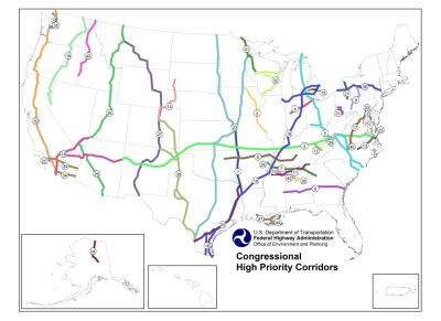 Map of High Priority Corridors in the U.S. Click for text equivalent.